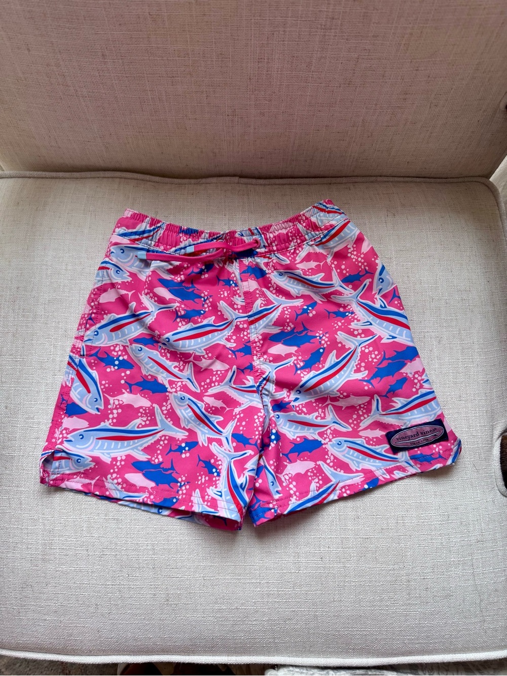 Vineyard Vines Pink Shorts with Blue & White Fish Print